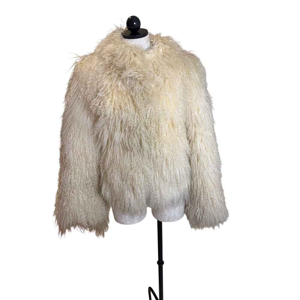 Vintage Mongolian Lamb Fur Womens Jacket Size Medium Cream Long Sleeve Lined - Picture 13 of 13